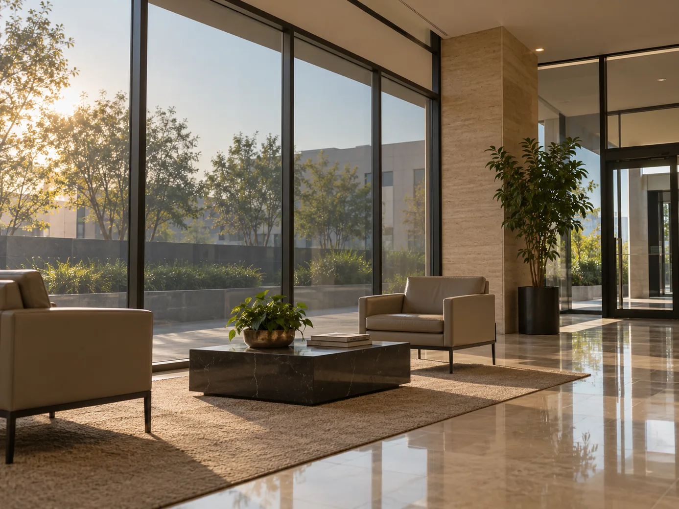 Recepción empresarial con luz solar controlada